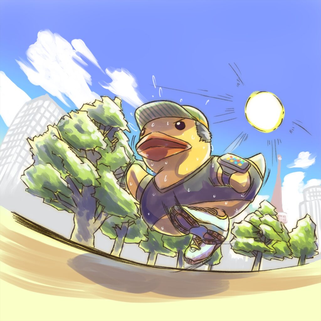 ランニングをするアヒルのイラスト