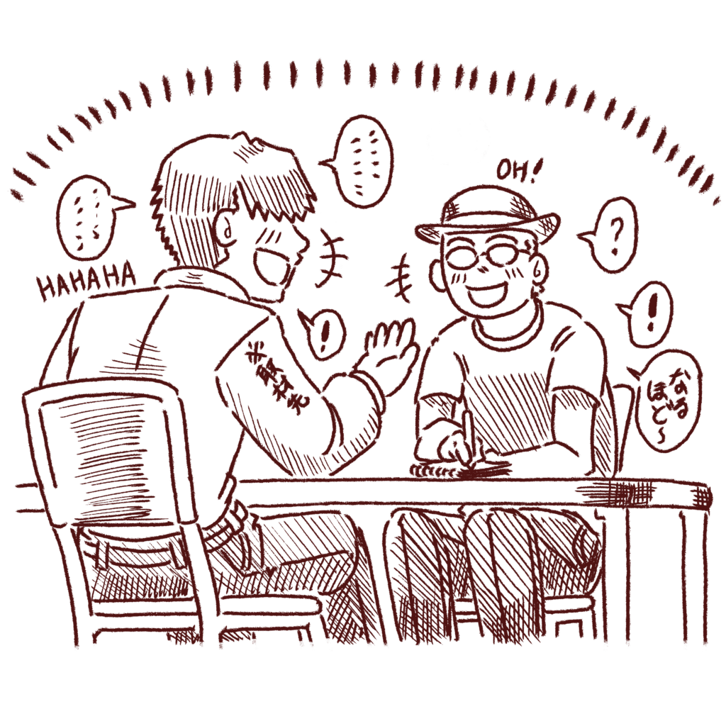デヤブロウがクライアントと商談しているイラスト